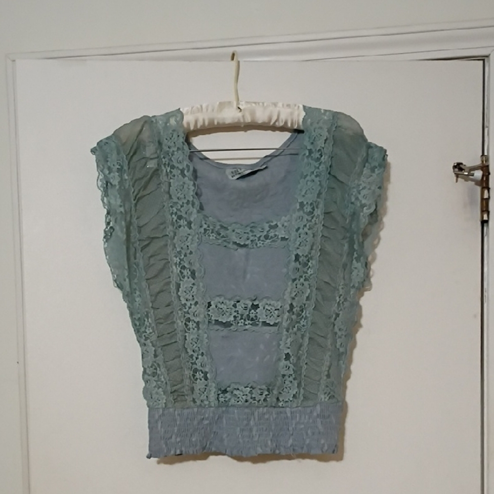 Free People Lace Blouse in Light Blue